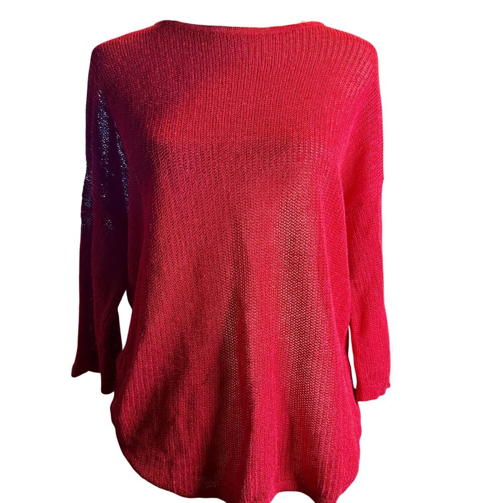 J. Jill Red Linen Rayon Lightweight Knit Sweater Tunic, Women's Size Large